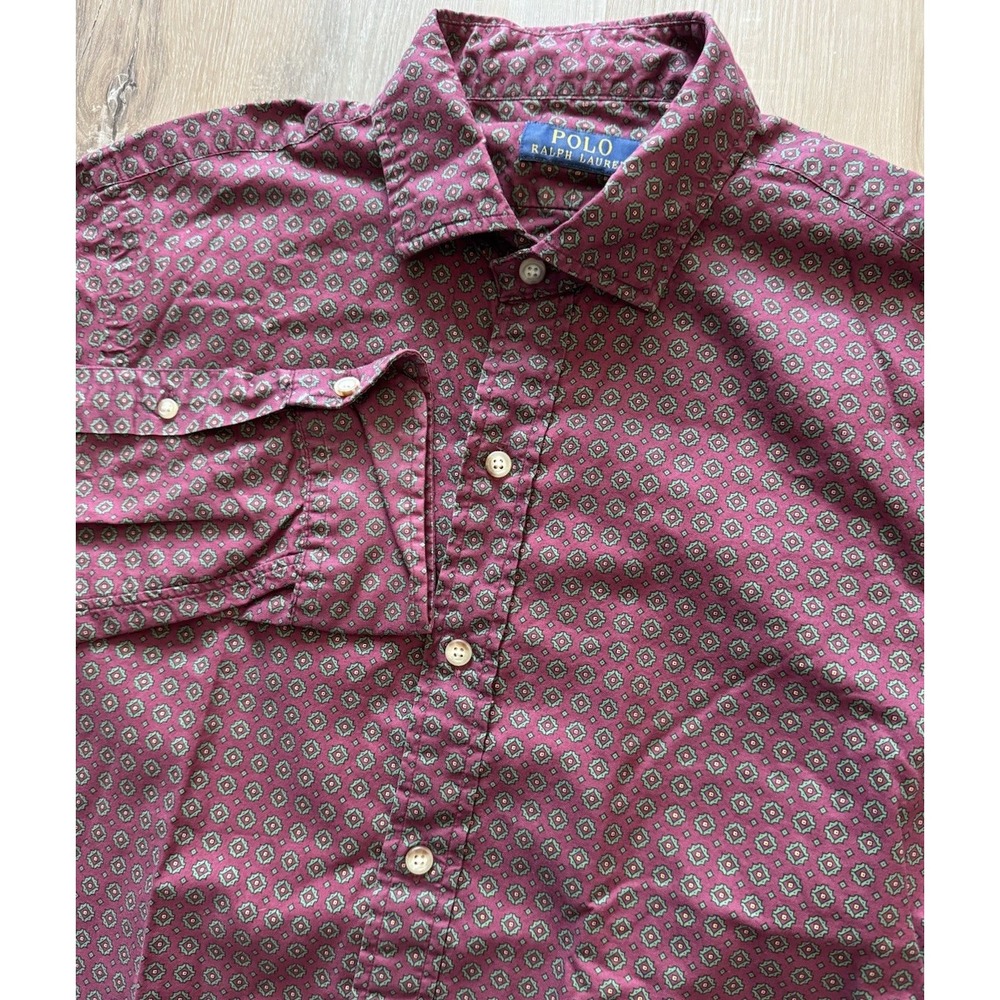 Polo Ralph Lauren All‎ Over Pattern Mens Long Sleeve Button Up Shirt Large